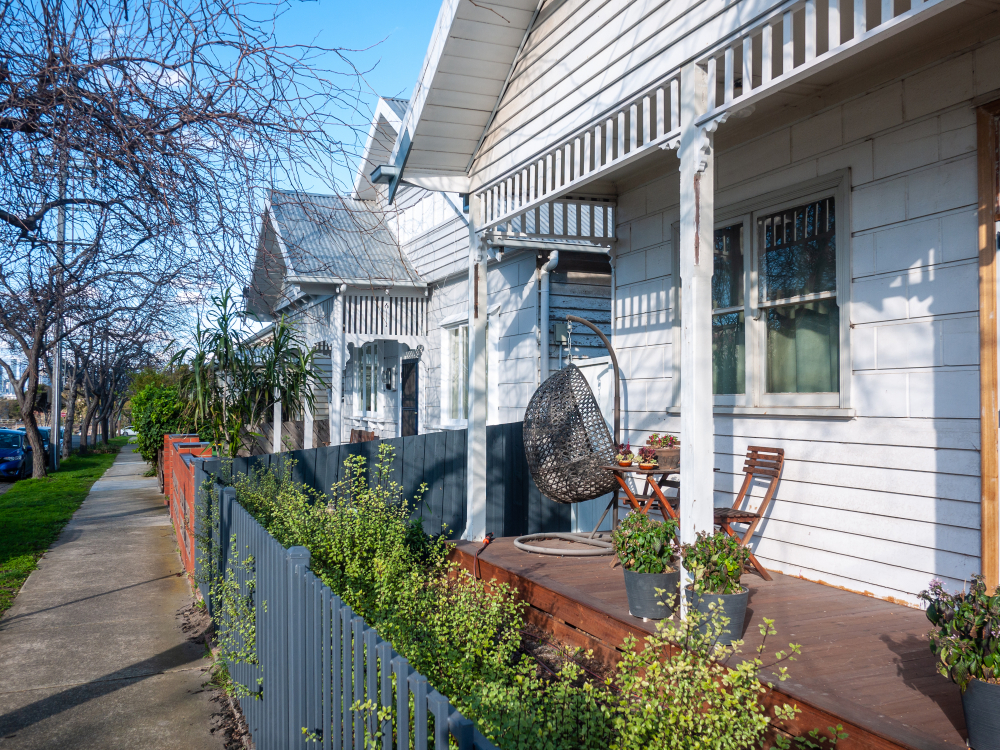 Porch of a residential weatherboard home in the Australian suburbs